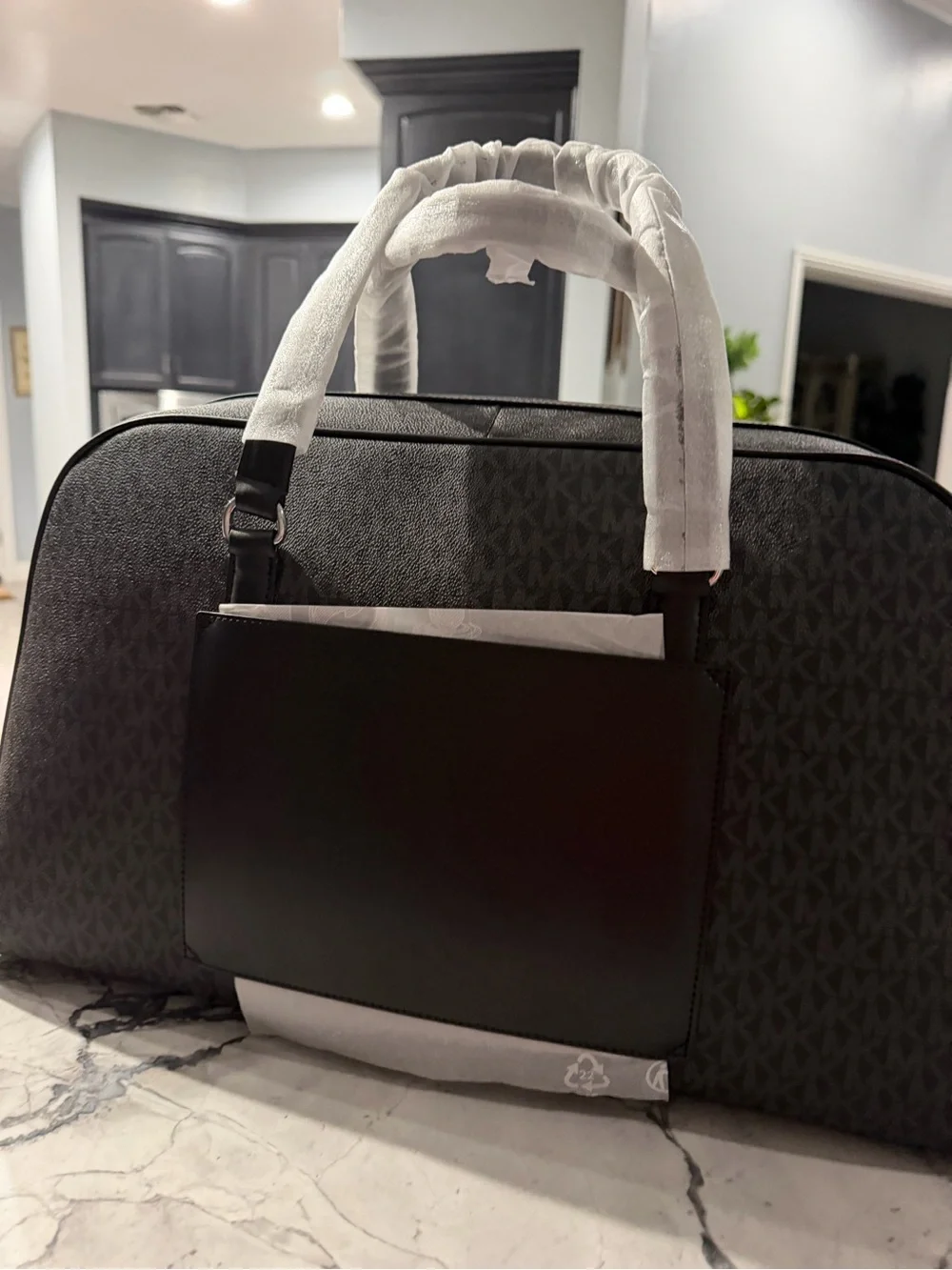 Michael Kors Brown Monogram Duffel Bag with Dark Trim